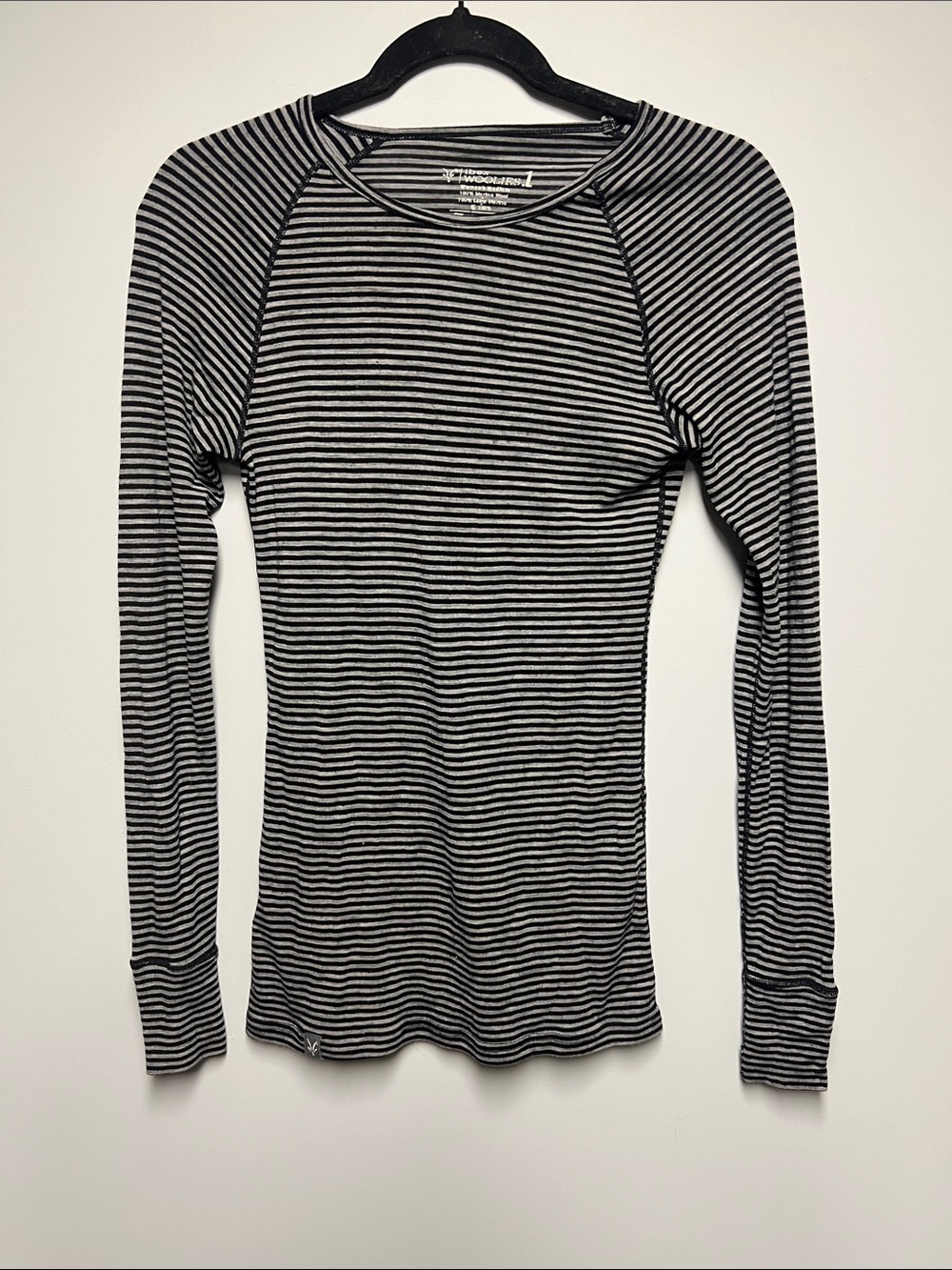 ibex Black and White Striped Crewneck Long Sleeve Top